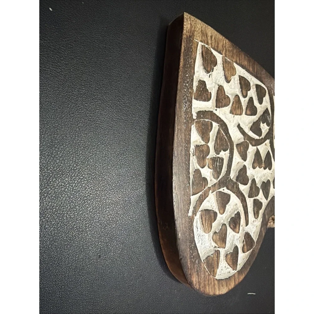 Hand Carved Mango Wood Hanging Heart Wall Art